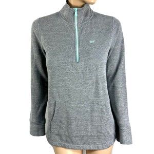 Vineyard Vines Women’s 1/4  Zip Sweater Gray Aqua Blue Kangaroo Pocket Size S